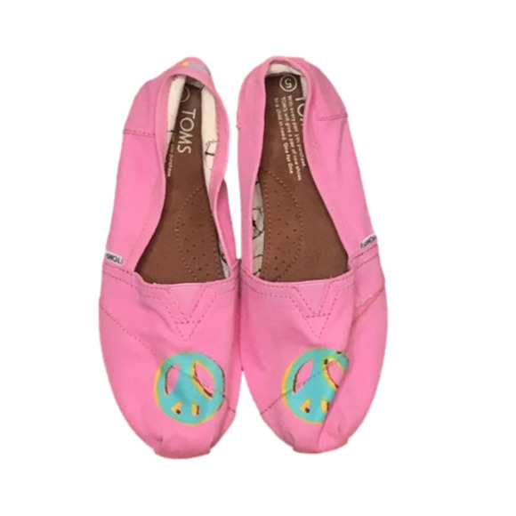 𝅺TOMS Pink Peace Canvas Flats Size 5 - Picture 1 of 7